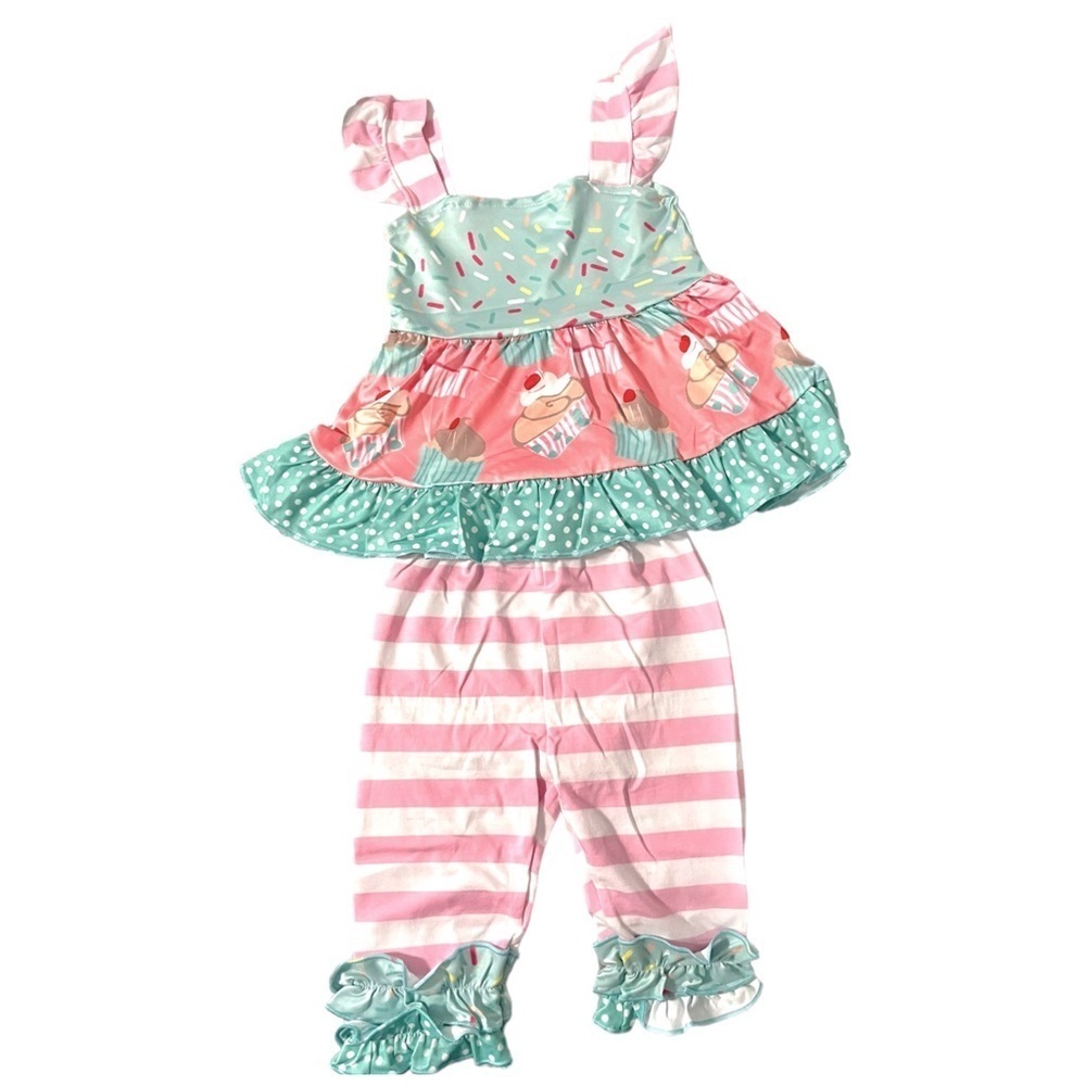 Boutique Cupcake Two Piece Ruffle Set New Pink/Mint Size 5-6T